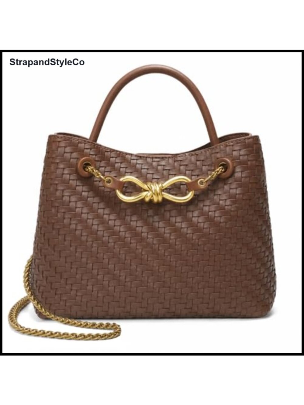 Woven Faux Leather Satchel Top Handle Shoulder Handbag Tote Purse